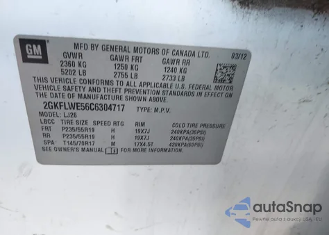 2012 GMC Terrain Slt-2 из США, поврежденный, VIN 2GKFLWE56C6304717